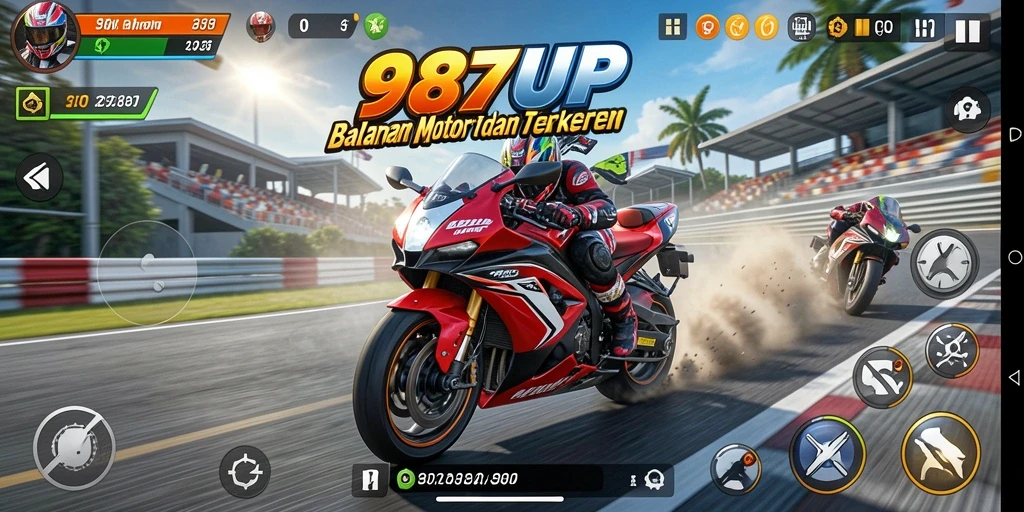 Screenshot utama menunjukkan aksi balapan motor yang mendebarkan.