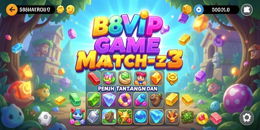 Gameplay seru B8VIP dengan elemen Match-3 yang penuh warna.