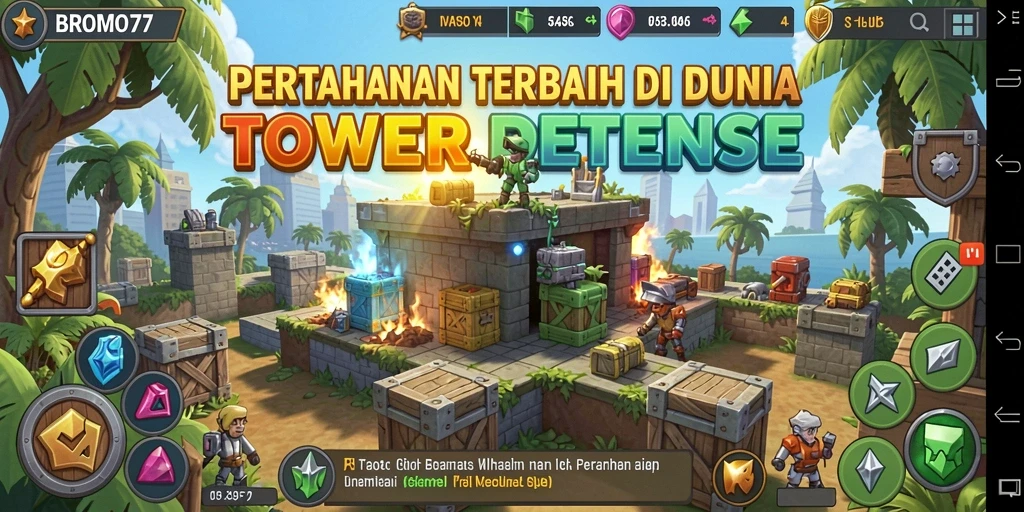 Gameplay seru BROMO77 dalam pertahanan Tower Defense.