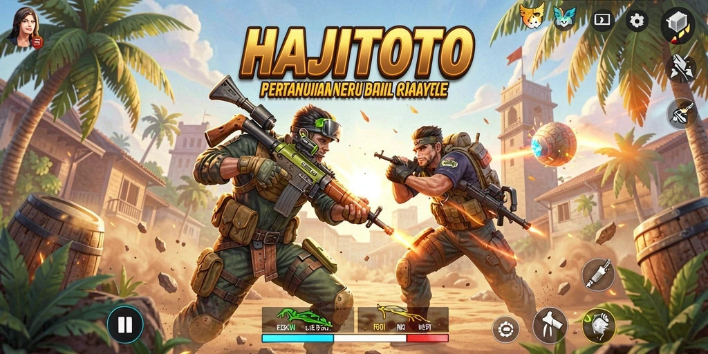 Screenshot utama HAJITOTO menampilkan aksi intens dalam pertarungan Battle Royale.