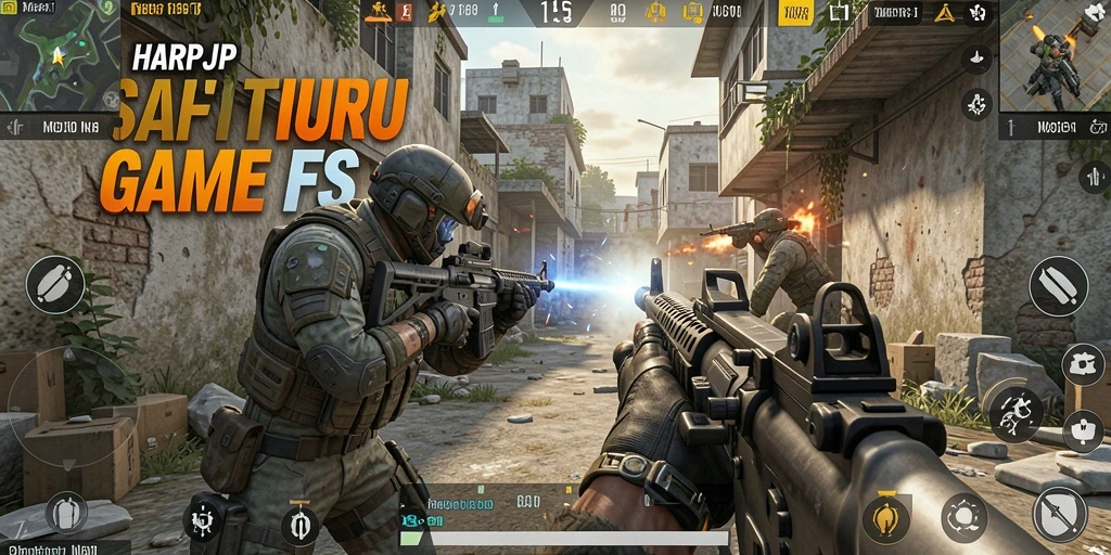 Tangkapan layar tindakan mendebarkan dalam game FPS HARAPJP.