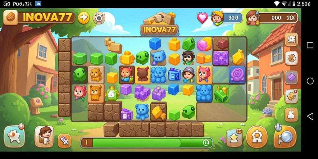 Screenshot gameplay INOVA77 dengan desain puzzle yang menawan.