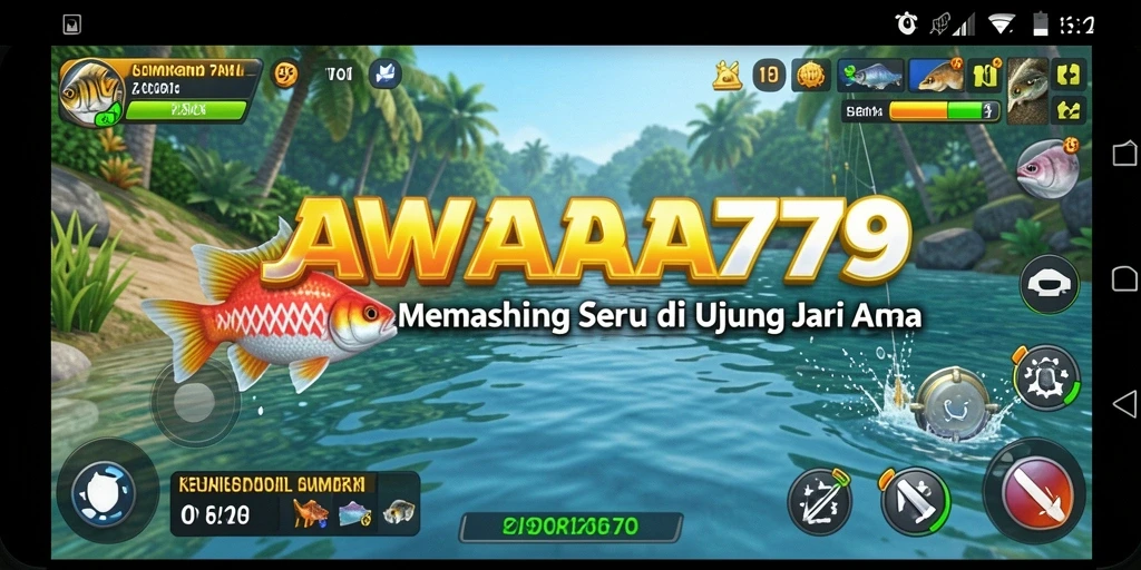 Screenshot utama JAWARA79 menunjukkan aksi memancing yang mendebarkan.
