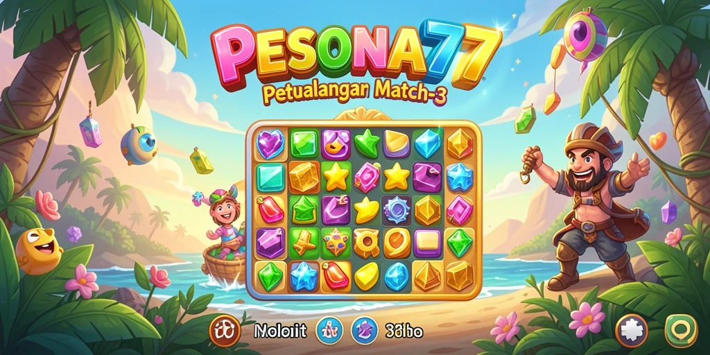 Menampilkan gameplay seru di PESONA77 dengan grafis Match-3 yang menawan.