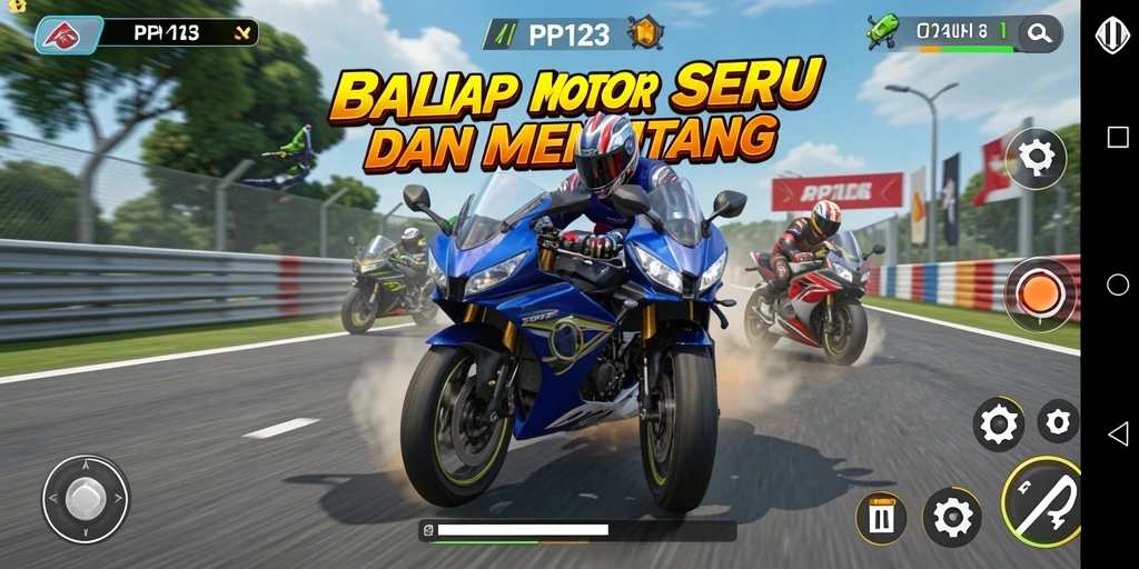 Gameplay PP123 yang mendebarkan di trek balap motor.