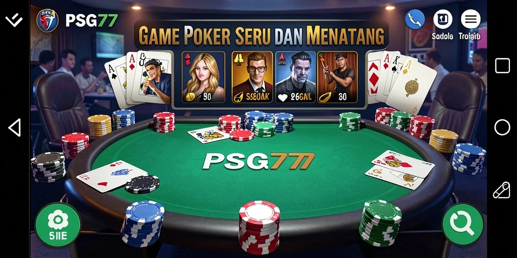 Screenshot PSG77 menunjukkan pemain menikmati permainan poker yang seru.