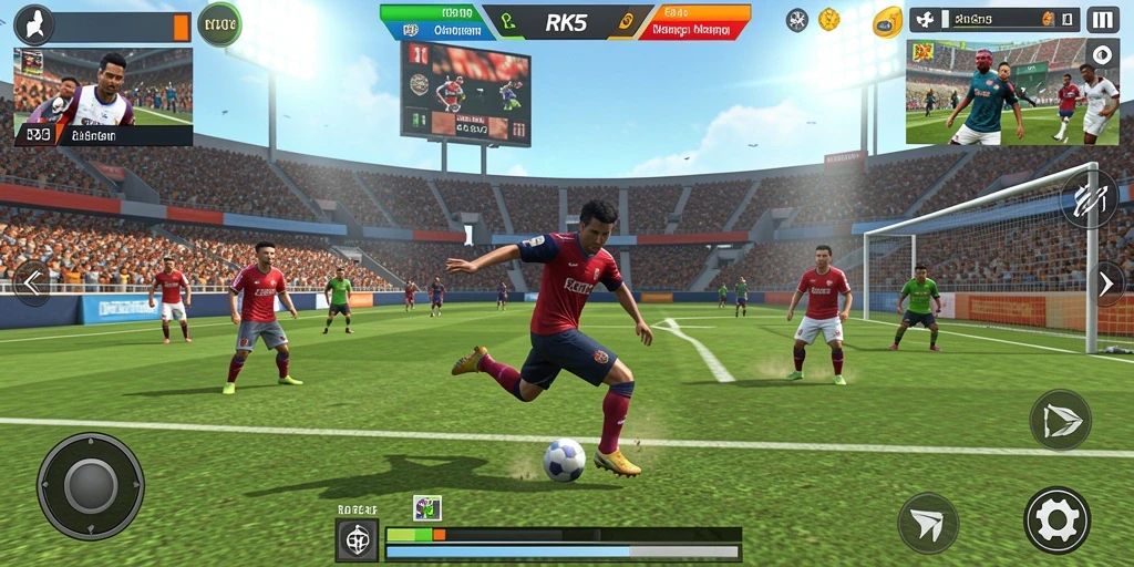 Screenshot gameplay RK55 menampilkan pertarungan olahraga yang seru dan kompetitif.