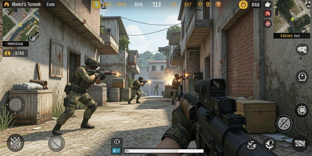Gameplay mendebarkan dalam RR44, siap untuk aksi FPS.