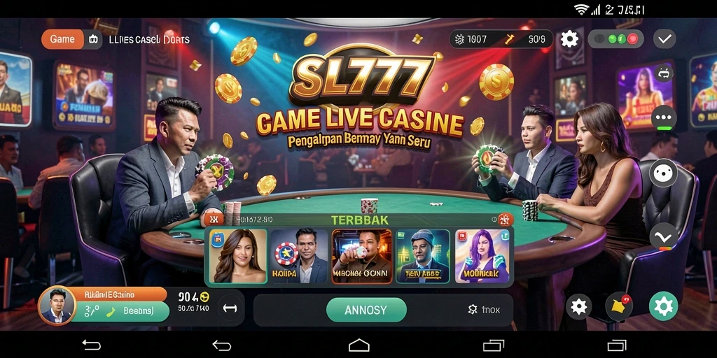 Screenshot gameplay Live Casino di SL777 dengan dealer langsung dan pemain interaktif.