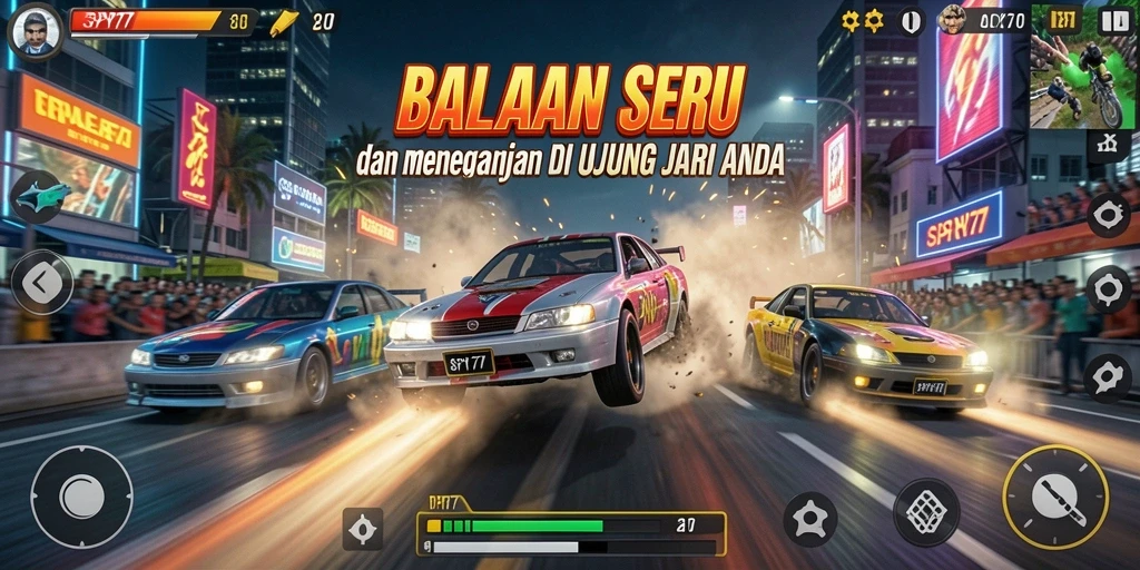 Tampilan gameplay SPY77 yang menegangkan saat balapan.