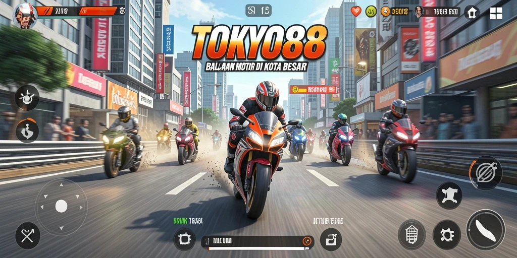 Tampilan menarik dari gameplay balapan motor di TOKYO88.