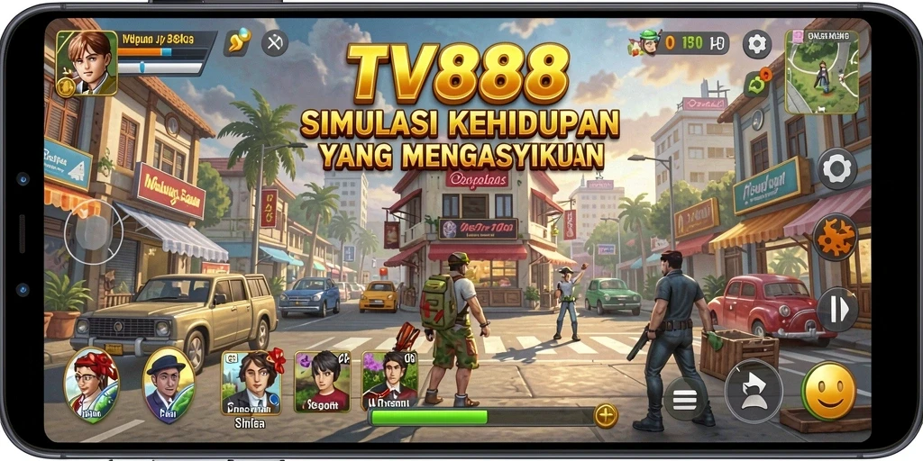 Screenshot menunjukkan pengguna sedang menikmati gameplay Simulation dengan keputusan interaktif.
