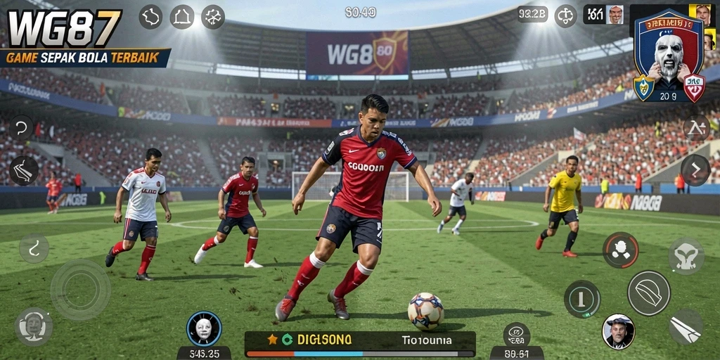 Screenshot gameplay WG87 menampilkan aksi seru dalam pertandingan sepak bola.